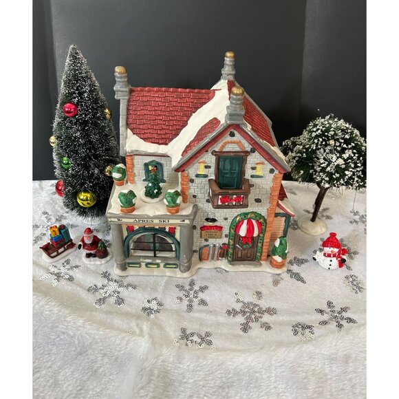 Christmas Village Scene With Accessories - Apres Ski Shop Trees Santa & Snowman - Picture 1 of 15